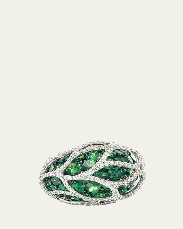 18k Yellow Gold Diamond and Tsavorite Ring
